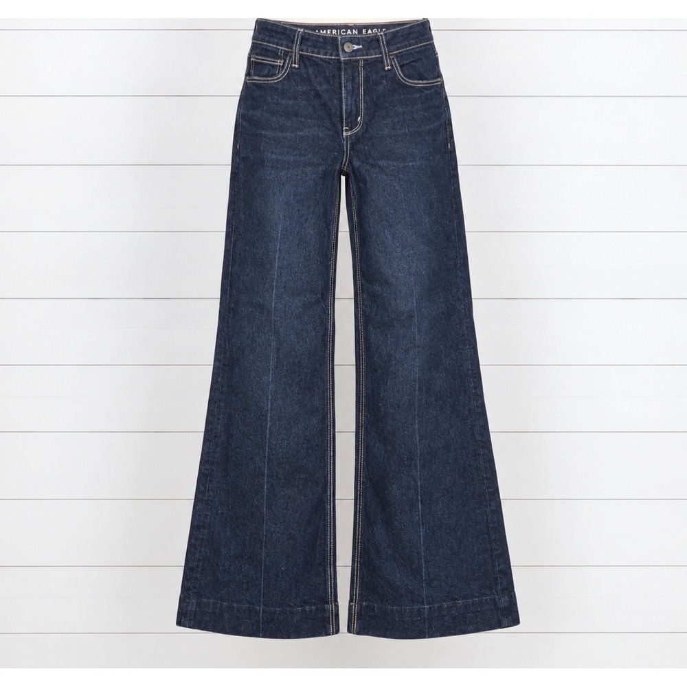 American Eagle High Rise Flare Jeans Dark Wash Stretch Denim Retro 4 Regular
